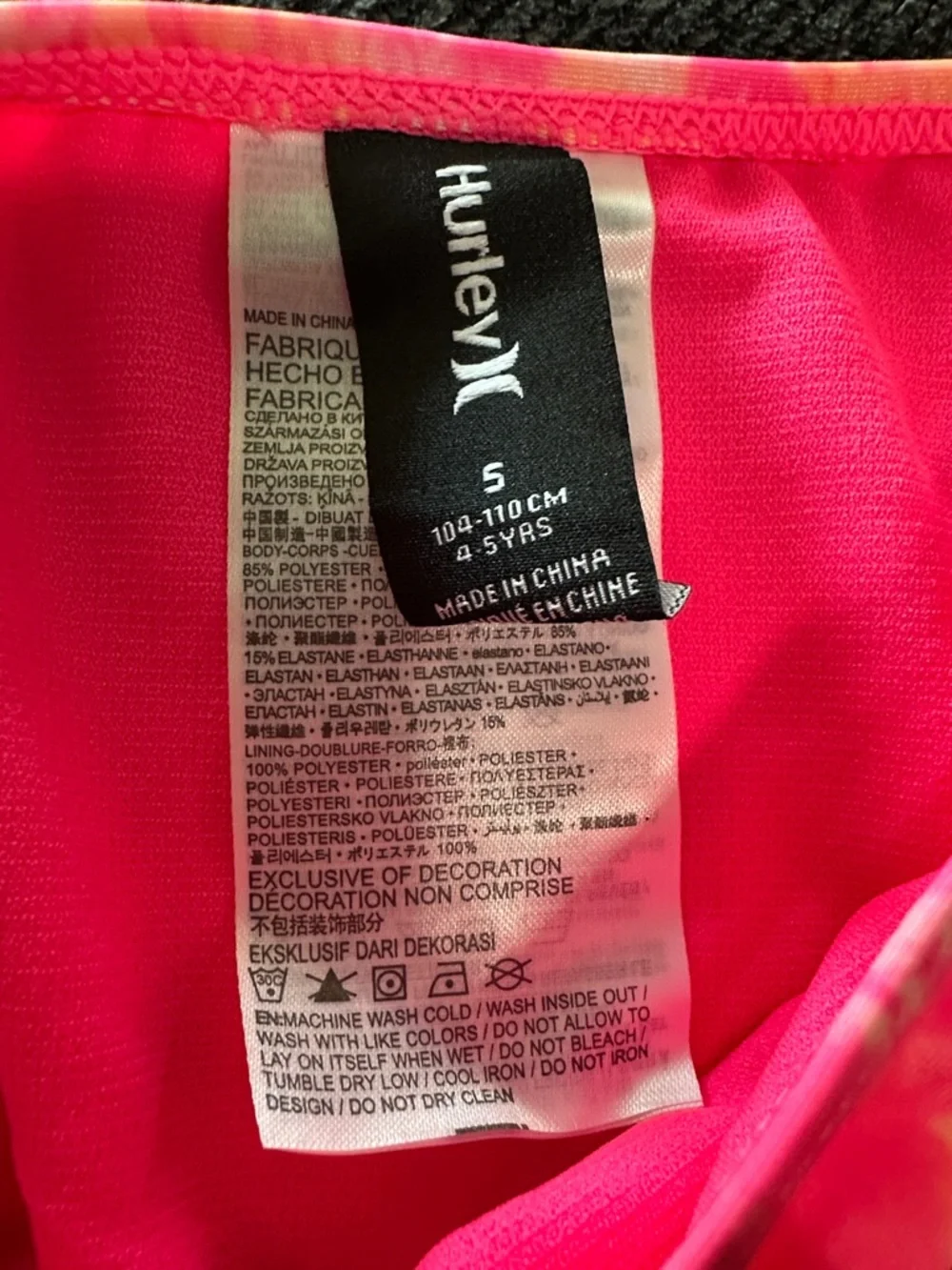 HURLEY 2-piece bikini UPF 50+ Hyper pink tie-dye girls 5 swimsuit